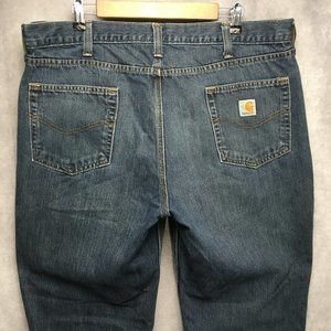 Carhartt Men Jeans 40x32 Relaxed Fit Cotton Poly Blue Denim Work Pants Cuff Wear